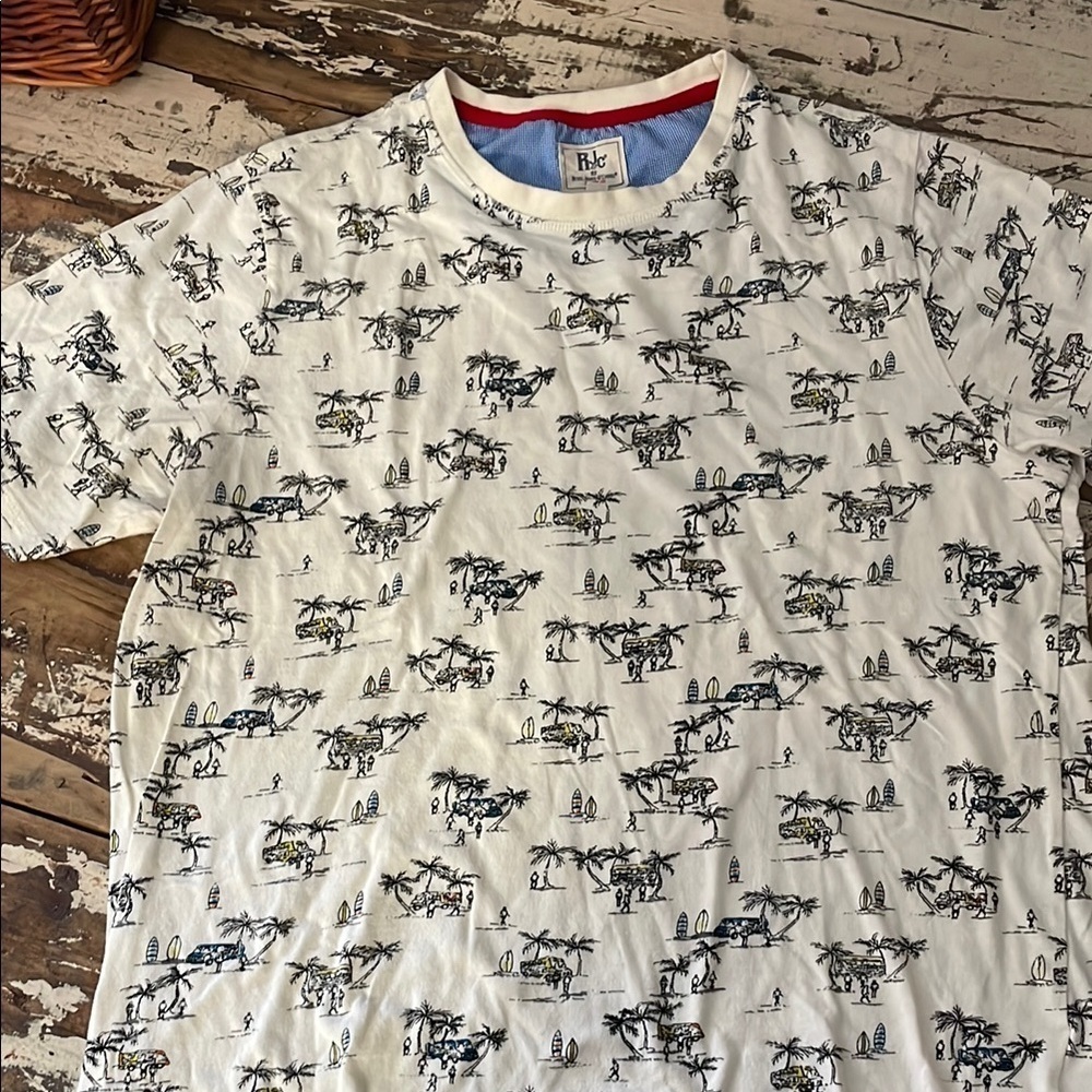 Cream and Black Short Sleeve Tee with Forest Print